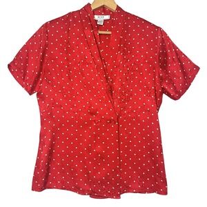 VTG Nexx Woman pin‎ up red polka dot 100% silk blouse rockabilly S top SEE PICS